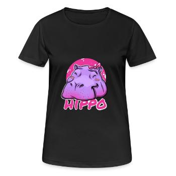 Niedliches Hippo mit rosa Schleife - Frauen T-Shirt atmungsaktiv - Schwarz - Vorne - AI Model Female 172 light (172cm)