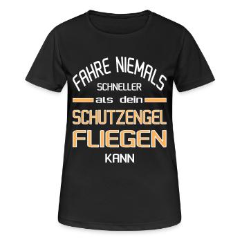 Schneller als dein Schutzengel - Frauen T-Shirt atmungsaktiv - Schwarz - Vorne - AI Model Female 172 light (172cm)