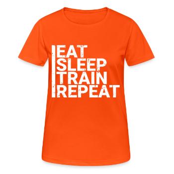 Eat Sleep Train Repeat - Frauen T-Shirt atmungsaktiv - Neonorange - Vorne - AI Model Female 172 dark (172cm)