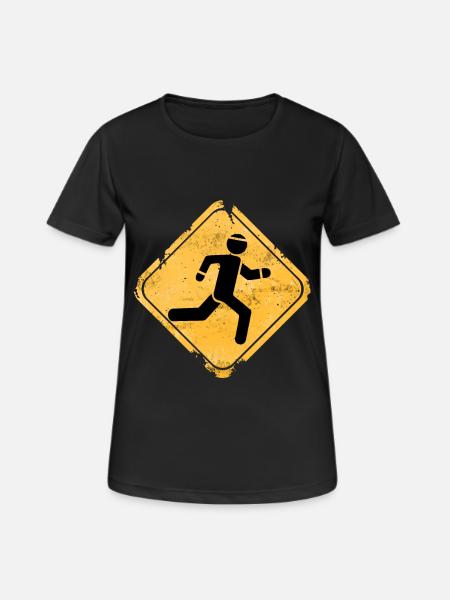 Grunge Runner Crossing Warning Sign - Women's Breathable T-Shirt - black