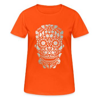 skull tattoo party festival biker halloween - Women's Breathable T-Shirt - neon orange - Front - AI Model Female 172 dark (172cm)