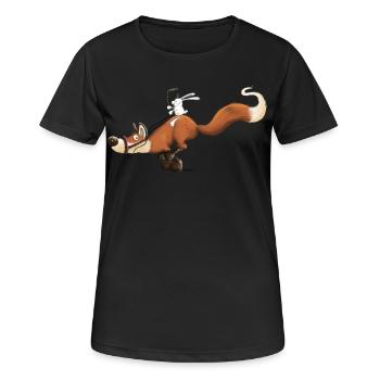 Flitzer Fuchs mit Häschenreiter Hase Reitet Fuchs - Frauen T-Shirt atmungsaktiv - Schwarz - Vorne - AI Model Female 172 light (172cm)