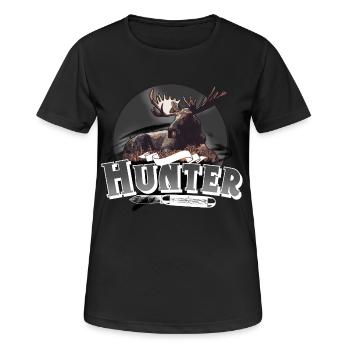 Hunter Jäger Jagen - Frauen T-Shirt atmungsaktiv - Schwarz - Vorne - AI Model Female 172 light (172cm)