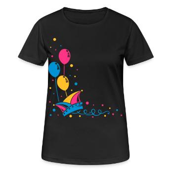 Carnival hat with balloons, streamer and confetti. - Women's Breathable T-Shirt - black - Front - AI Model Female 172 light (172cm)