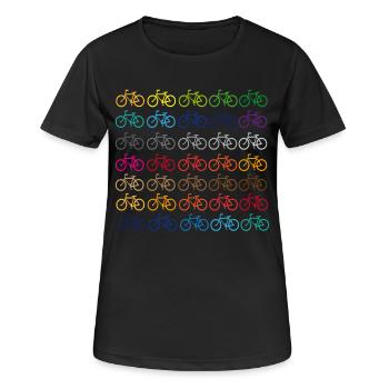 Viele bunte Fahrräder - Frauen T-Shirt atmungsaktiv - Schwarz - Vorne - AI Model Female 172 light (172cm)