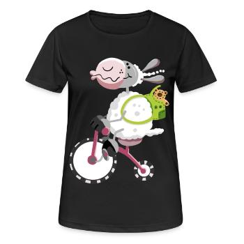Schaf fährt Fahrrad - Frauen T-Shirt atmungsaktiv - Schwarz - Vorne - AI Model Female 172 light (172cm)