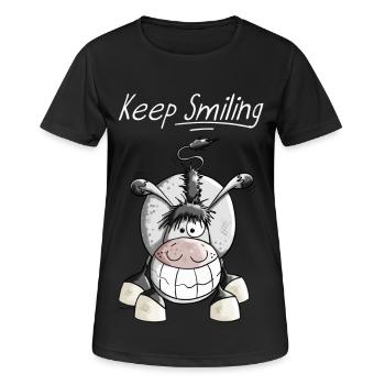 Keep Smiling Esel - Frauen T-Shirt atmungsaktiv - Schwarz - Vorne - AI Model Female 172 light (172cm)