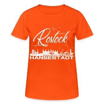 Rostock Hansestadt - Rostock Silhouette mit Möwen - Frauen T-Shirt atmungsaktiv - Neonorange - Vorne - AI Model Female 172 dark (172cm)