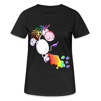 Einhorn lässt es krachen - Frauen T-Shirt atmungsaktiv - Schwarz - Vorne - AI Model Female 172 light (172cm)