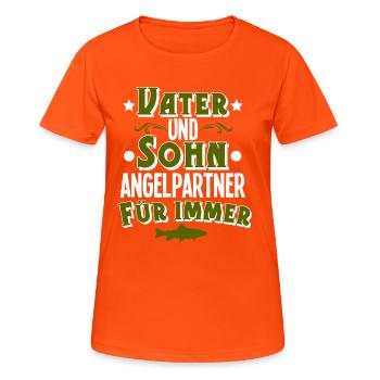 Fishing angler father son - Women's Breathable T-Shirt - neon orange - Front - AI Model Female 172 dark (172cm)