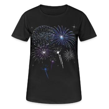 Feu d'artifice coloré avec des étoiles. - T-shirt respirant Femme - noir - Devant - AI Model Female 172 light (172cm)