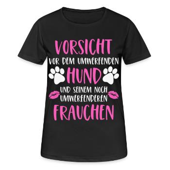 Hunde Frauchen Vorsicht vor dem umwerfenden Hund - Frauen T-Shirt atmungsaktiv - Schwarz - Vorne - AI Model Female 172 light (172cm)