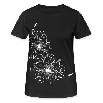 Large lilies with floral element. Summer time. - Women's Breathable T-Shirt - black - Front - AI Model Female 172 light (172cm)