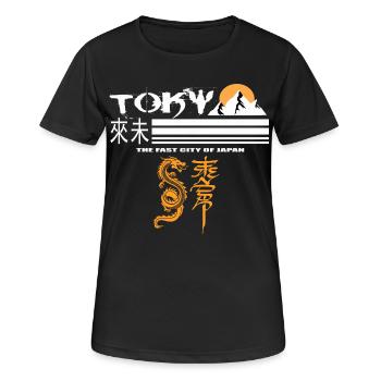 Tokio Orange - Frauen T-Shirt atmungsaktiv - Schwarz - Vorne - AI Model Female 172 light (172cm)