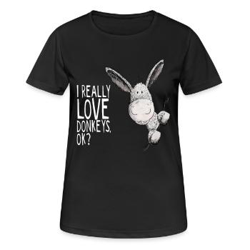 Ich liebe Esel I Spruch I Tiermotiv - Frauen T-Shirt atmungsaktiv - Schwarz - Vorne - AI Model Female 172 light (172cm)