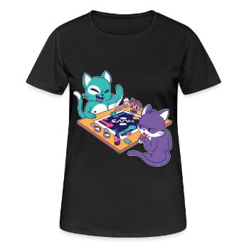 Katzen-Gamer Battle - Frauen T-Shirt atmungsaktiv - Schwarz - Vorne - AI Model Female 172 light (172cm)