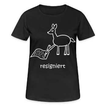resigniert, Reh, lustiges Reh, Wortspiel, Tiere - Frauen T-Shirt atmungsaktiv - Schwarz - Vorne - AI Model Female 172 light (172cm)