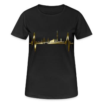 Hamburg Skyline Herzschlag Hamburger Hafen Gold - Frauen T-Shirt atmungsaktiv - Schwarz - Vorne - AI Model Female 172 light (172cm)