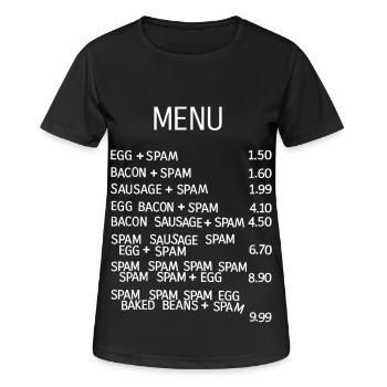 Besonders absurde Speisekarte - Frauen T-Shirt atmungsaktiv - Schwarz - Vorne - AI Model Female 172 light (172cm)