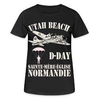 Utah Beach D-Day Sainte-Mère-Église - Frauen T-Shirt atmungsaktiv - Schwarz - Vorne - AI Model Female 172 light (172cm)