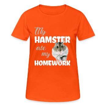 Devoirs de hamster drôle disant - T-shirt respirant Femme - orange néon - Devant - AI Model Female 172 dark (172cm)