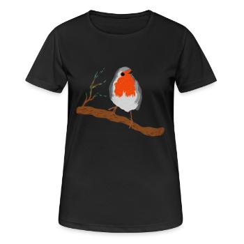 Robin with Magnificent Plumage on Branch - Women's Breathable T-Shirt - black - Front - AI Model Female 172 light (172cm)
