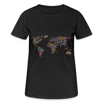 EARTH DOT : Planisphère à points - T-shirt respirant Femme - noir - Devant - AI Model Female 172 light (172cm)