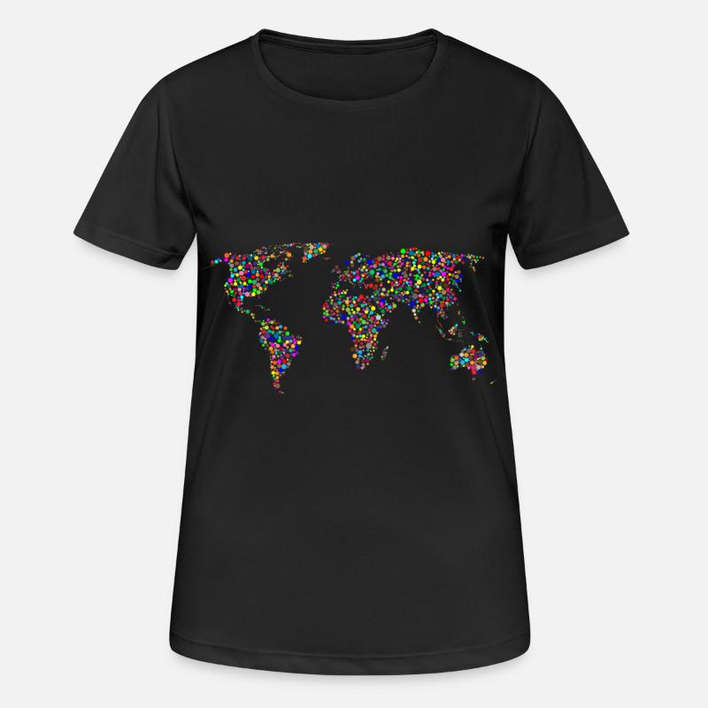 EARTH DOT : Planisphère à points - T-shirt respirant Femme - noir