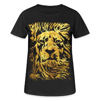 Löwe - Gold - Löwenkopf - Wild cat - Frauen T-Shirt atmungsaktiv - Schwarz - Vorne - AI Model Female 172 light (172cm)