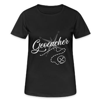 Geocaching - Frauen T-Shirt atmungsaktiv - Schwarz - Vorne - AI Model Female 172 light (172cm)