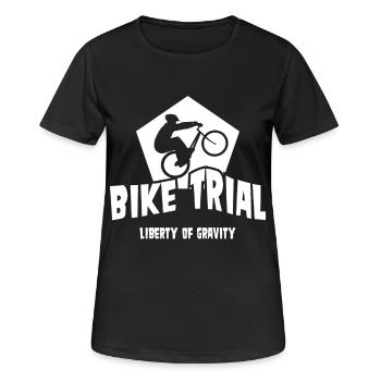 Freiheit der Schwerkraft mit Fahrrad Bike Trial - Frauen T-Shirt atmungsaktiv - Schwarz - Vorne - AI Model Female 172 light (172cm)