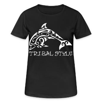 Polynesischer weißer Delphin - Frauen T-Shirt atmungsaktiv - Schwarz - Vorne - AI Model Female 172 light (172cm)