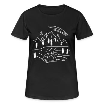 Zelten - Frauen T-Shirt atmungsaktiv - Schwarz - Vorne - AI Model Female 172 light (172cm)