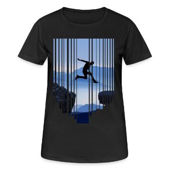 Parkour Sprung - Frauen T-Shirt atmungsaktiv - Schwarz - Vorne - AI Model Female 172 light (172cm)