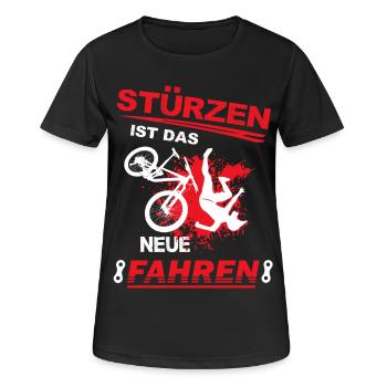 stürzen, fahrrad, Mountainbiker Sturz MTB downhill - Frauen T-Shirt atmungsaktiv - Schwarz - Vorne - AI Model Female 172 light (172cm)
