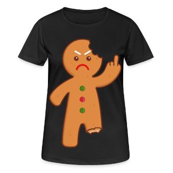 Lebkuchenmann Stinkefinger Mittelfinger - Frauen T-Shirt atmungsaktiv - Schwarz - Vorne - AI Model Female 172 light (172cm)