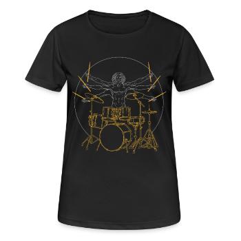 Drums Da Vinci - Cadeau Drummer Rock - T-shirt respirant Femme - noir - Devant - AI Model Female 172 light (172cm)