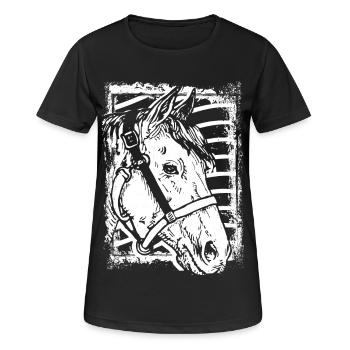 Reiten - Reiter - Pferd - Pferdekopf - Frauen T-Shirt atmungsaktiv - Schwarz - Vorne - AI Model Female 172 light (172cm)