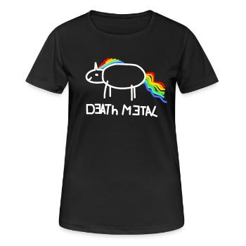 Death Metal Einhorn Musik - Frauen T-Shirt atmungsaktiv - Schwarz - Vorne - AI Model Female 172 light (172cm)