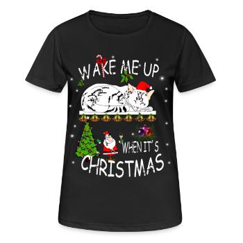 Frohes Fest mit Katze - Frauen T-Shirt atmungsaktiv - Schwarz - Vorne - AI Model Female 172 light (172cm)