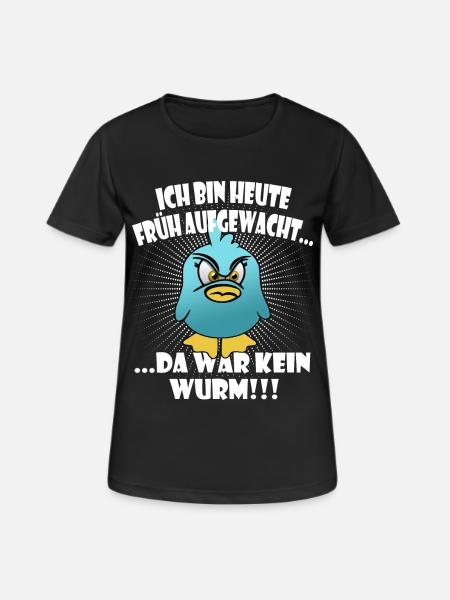 Lustiger "Der frühe Vogel" Spruch - Frauen T-Shirt atmungsaktiv - Schwarz