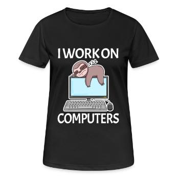 Je travaille sur des ordinateurs ordinateur nerd paresseux drôle - T-shirt respirant Femme - noir - Devant - AI Model Female 172 light (172cm)