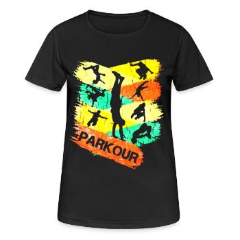 Parkour Freerunning Urban - Frauen T-Shirt atmungsaktiv - Schwarz - Vorne - AI Model Female 172 light (172cm)