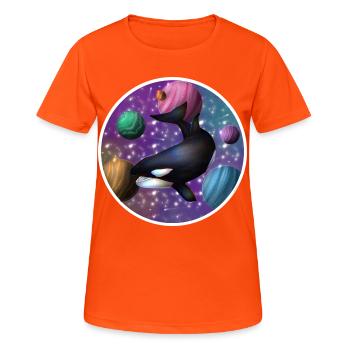 orque dans l’espace - T-shirt respirant Femme - orange néon - Devant - AI Model Female 172 dark (172cm)