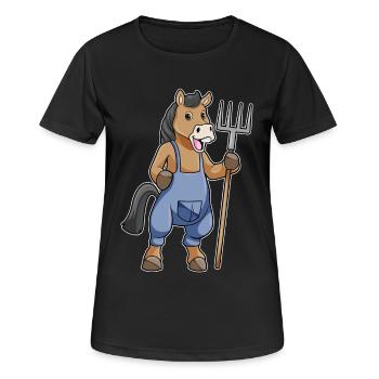 Pferd Landwirt Mistgabel Bauernhof - Frauen T-Shirt atmungsaktiv - Schwarz - Vorne - AI Model Female 172 light (172cm)