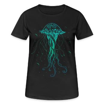 Qualle Meerestier Psychedelische Kunst Geschenk - Frauen T-Shirt atmungsaktiv - Schwarz - Vorne - AI Model Female 172 light (172cm)
