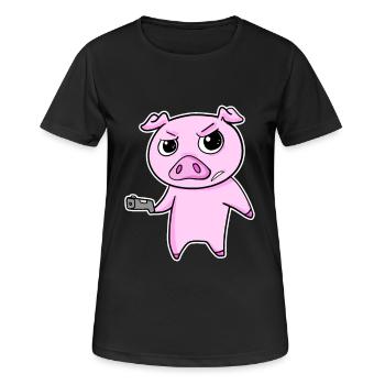 Gangster Schwein mit Waffe - Frauen T-Shirt atmungsaktiv - Schwarz - Vorne - AI Model Female 172 light (172cm)