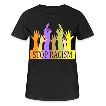 Stop au racisme - T-shirt respirant Femme - noir - Devant - AI Model Female 172 light (172cm)
