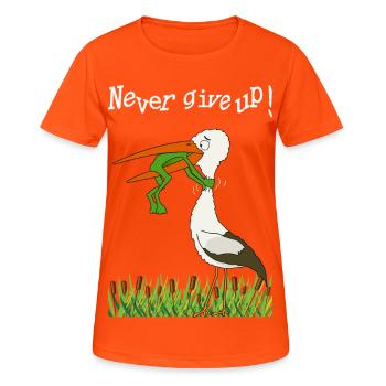 Gib niemals auf ! - Frauen T-Shirt atmungsaktiv - Neonorange - Vorne - AI Model Female 172 dark (172cm)