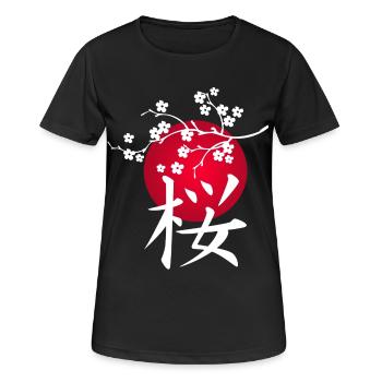 Weiße japanische Kirsche und rote Sonne - Frauen T-Shirt atmungsaktiv - Schwarz - Vorne - AI Model Female 172 light (172cm)